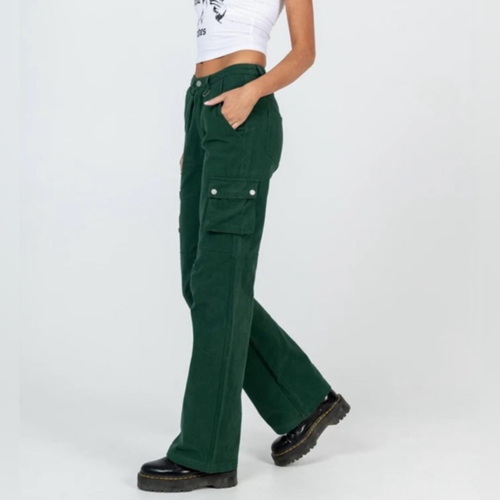 NWT PRINCESS POLLY PAIGE MID RISE CARGO JEAN DENIM GREEN SIZE 10 1174316 - Picture 3 of 3